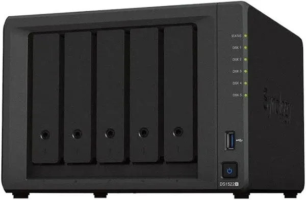 Synology DS1522+ 5-Bay DiskStation NAS (AMD Ryzen R1600 8GB Ram 4xRJ-45 1GbE LAN-Port) 5-Bay 40TB Bundle with 5X 8TB Seagate IronWolf