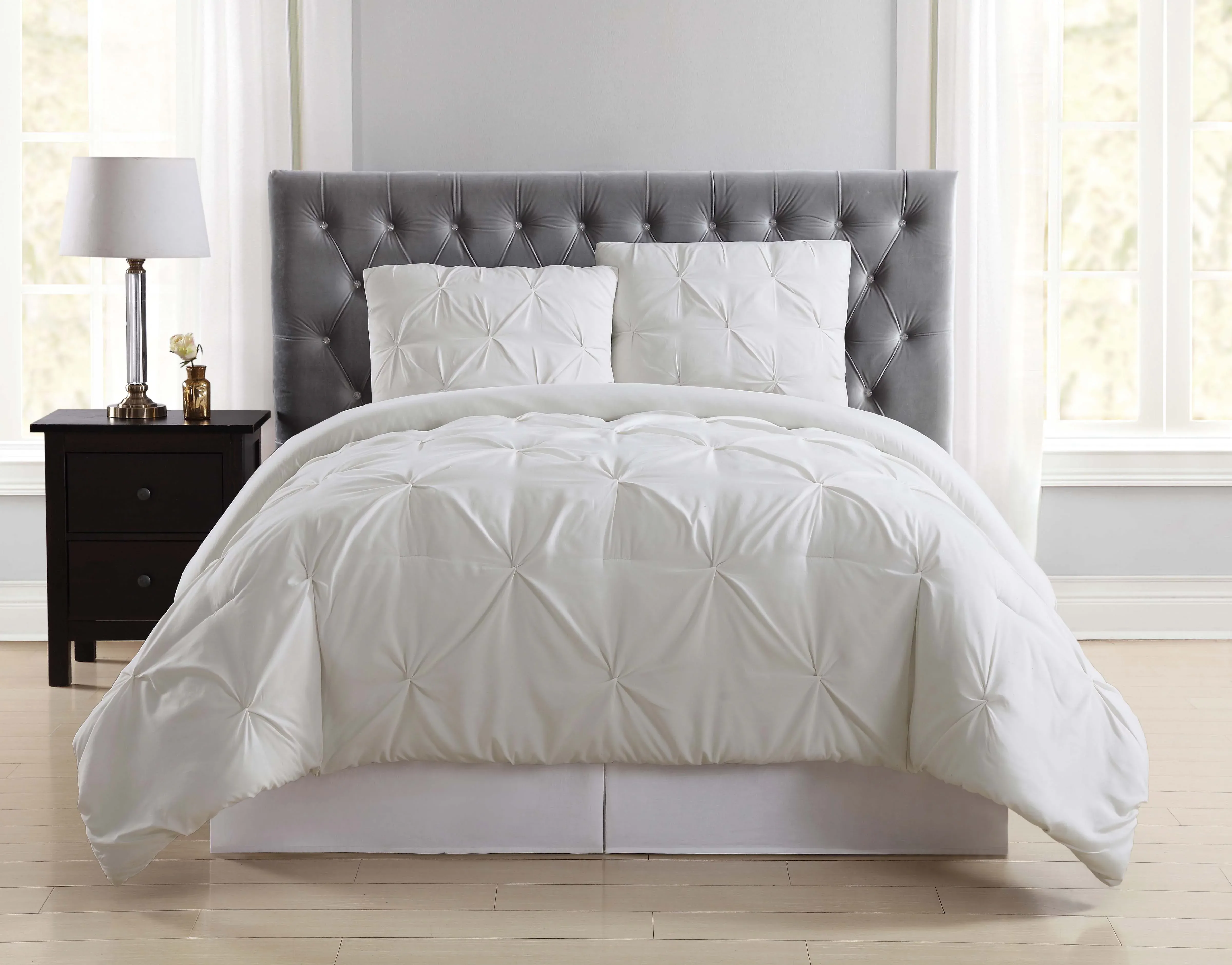 Truly Soft Pleated Ivory Twin XL Microfiber Comforter Set