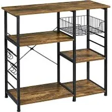 4-Tier Kitchen Baker's Rack Coffee Bar Microwave Stand Cart Kitchen Organizer Shelf Wire Basket 6 Hooks