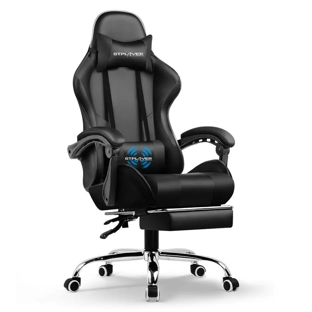 Lucklife Gaming Chair Computer Chair with Footrest and Lumbar Support for Office or Gaming, Black