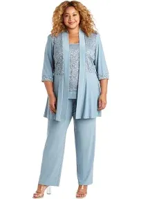 R&M Richards Women's Plus Size Lace Pant Set