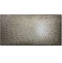 AMEI Art, 24X48Inch Hand Painted Abstract Teal Blue Textured Oil Paintings Fl...