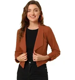 Allegra K Women's Notched Lapel Ruched Sleeve Jacket Business Cropped Blazer