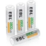 EBL AA Rechargeable Batteries 2800mAh Retail Package, Pack of 4