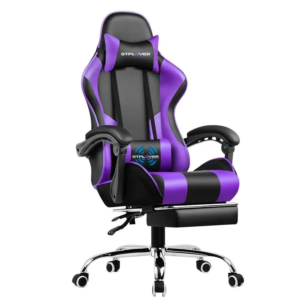 GTPLAYER Gaming Chair-Purple Faux Leather, Footrest, Lumbar Support, 360° Swivel