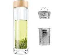 2020 new design 400ml Eco-Friendly double wall high quality Bamboo lid glass tea water drinking bottle