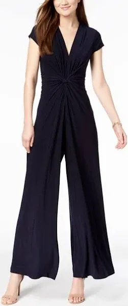 Vince Camuto Womens Petites Knit Twist Front Jumpsuit