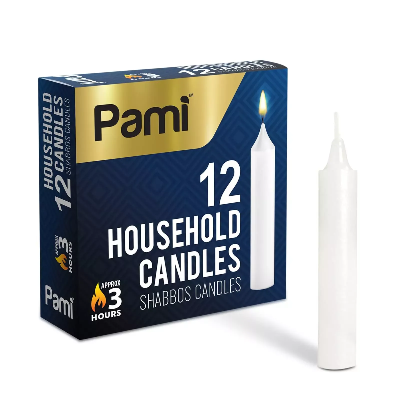 Pami Traditional Shabbat Candle Sticks Unscented Taper Candles with 3 Hours Burning Time