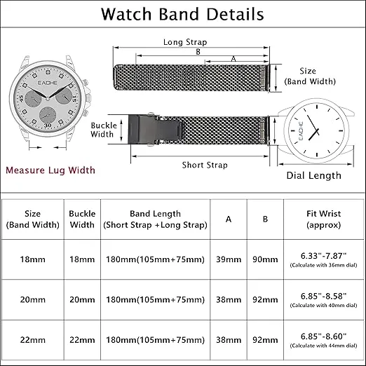 EACHE Stainless Steel Thick Mesh Watch Band For Men Heavy Duty Metal Mesh Wat...