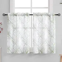 White Kitchen Tier Curtains for Windows Black Café Curtains Tree Branch Print 36