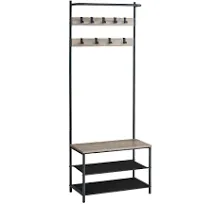 VASAGLE Hall Tree with Bench and Shoe Storage, Entryway Bench with Coat Rack Stand and Shoe Rack, 9 Movable Hooks, Top Bar, Fabric Shelves, Industrial