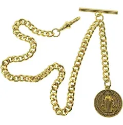 Albert Chain Gold Color Pocket Watch Chain St. Benedict Medal Fob Swivel Clasp   | eBay