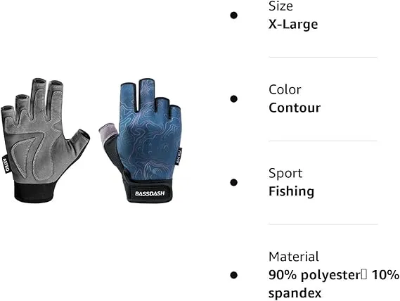 BASSDASH Astro Fishing Gloves Men’s Women’s Fingerless Gloves for Game Fishing Kayaking Paddling Sailing MTB