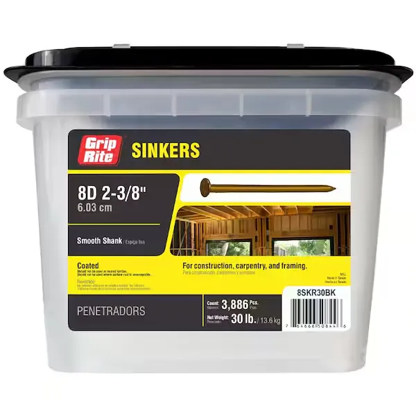 Grip-Rite 2-3/8 in. x 11-1/2-Gauge 8-penny Vinyl Coated Smooth Shank Sinker Nails 30 lb. Bucket 8SKR30BK