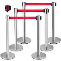 VEVOR Crowd Control Stanchion, Set of 6 Pieces Stanchion Set, Stanchion Set W 6.6 FT2 M Red Retractable Belt, Crowd Control Barr