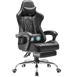 Gaming Chair with Footrest, Massage Lumbar Support, Ergonomic Computer Seat, Height Adjustable, 360