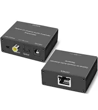 Digital Audio Extender Digital Optical/Coaxial Digital Audio Extender/Converter Over Single Cat5e/6 Cable (PoC) up to 500’ Standard Supported LPCM, DB Digital 5.1, DTS, and Doby True HD