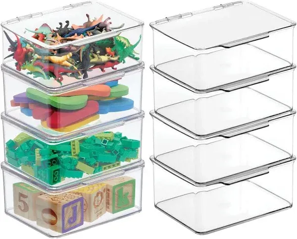 mDesign Plastic Playroom/Gaming Storage Organizer Box, Hinge Lid, 8 Pack, Clear - Clear