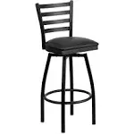 HERCULES Series Black Ladder Back Swivel Metal Barstool, Black Vinyl Seat