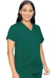 Med Couture Touch Women's 3-Pocket STRETCH Rib-Knit Side Panels Shirttail V- Neck Scrub Top