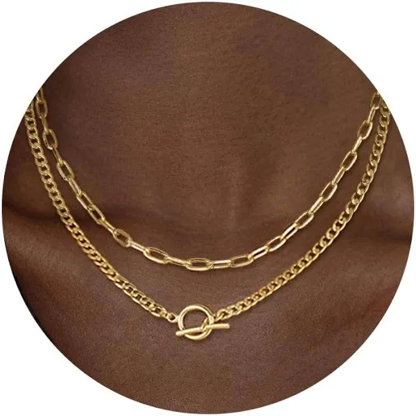 CHESKY\u205fGold Layered Necklaces for Women, 14K Dainty Gold Chain Necklace