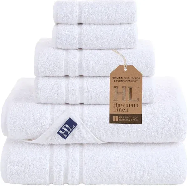 Hawmam Linen 6-Piece White Turkish Cotton Bath Towel Set