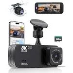 Dash Cam Front and Rear, Ultra HD 8K Dash Cam, Dash Camera with Night Vision, Dash Camera for Cars, Built-in Wi-Fi & GPS, WDR, 3.16" IPS Screen, 170