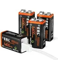 EBL 9 Volt Li-ion USB Rechargeable Batteries 5400mWh 9V Lithium Ion Battery Lot