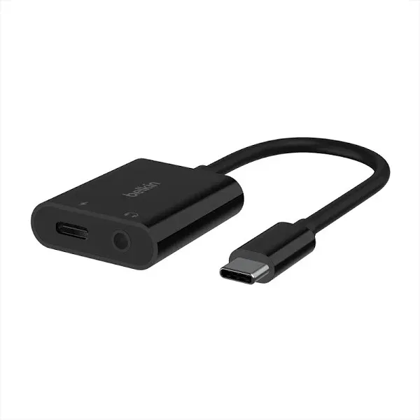 Authentic Belkin Rockstar 3.5MM Audio + USB-C Charge Adapter - Black Brand New