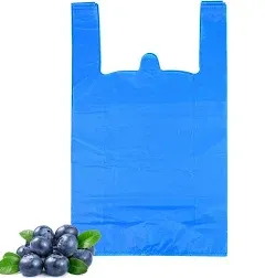 LazyMe T-Shirt Carry-Out Bags Plastic Grocery Bags with Handles Shopping Bags in Bulk Restaurant Bags, Standard Supermarket Size,12 x 20 inch (50 Pcs, Blue)