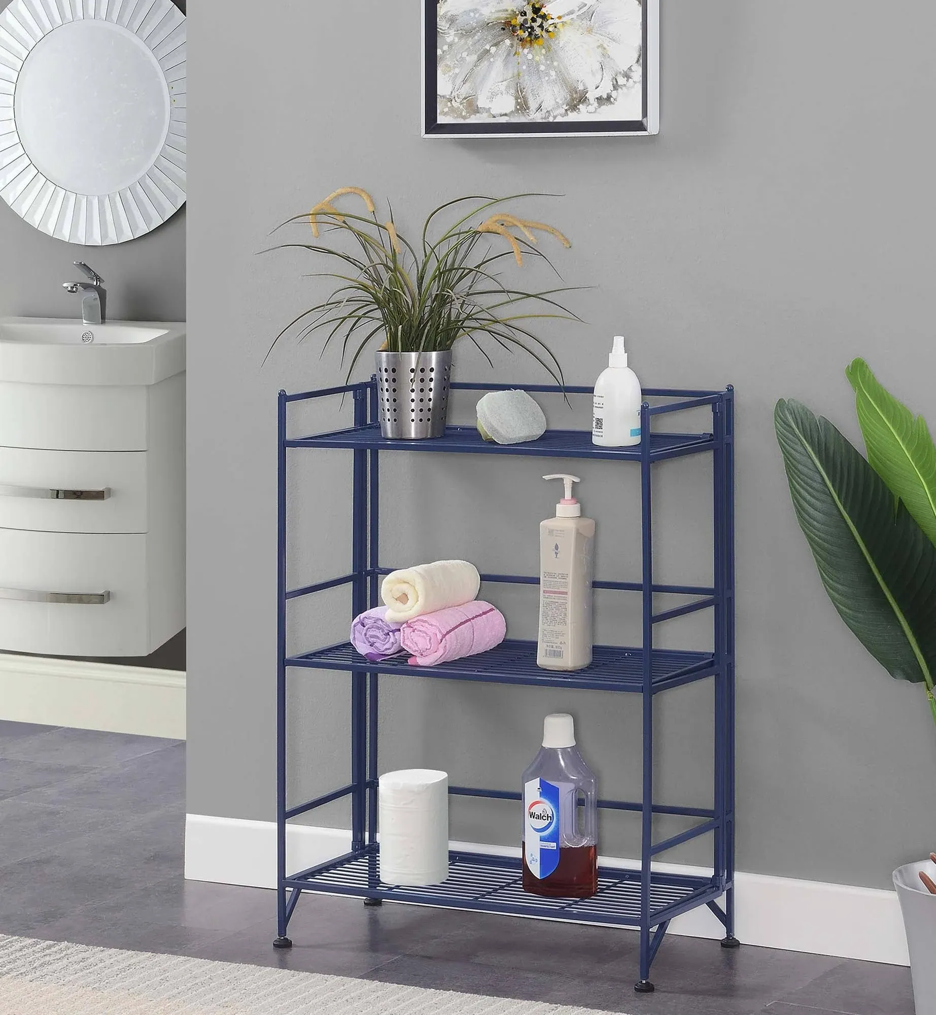 Convenience Concepts Xtra Storage 3 Tier Wide Folding Metal Shelf - Cobalt Blue