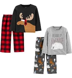 Simple Joys by Carter's Boys and Toddlers' 4-Piece Pajama Set (Cotton Top & Fleece Bottom)