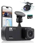 Dash Cam Front and Rear, Ultra HD 8K Dash Cam, Dash Camera with Night Vision, Dash Camera for Cars, Built-in Wi-Fi & GPS, WDR, 3.16" IPS Screen, 170