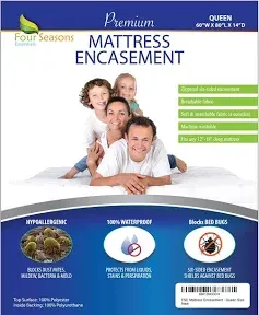 Four Seasons Essentials Queen Mattress Protector - Zippered Bedbug Waterproof