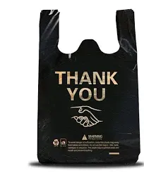 ysmile 50 pcs Thank You Plastic Bag T Shirt Bags for Small Business Retail Store Shopping Bag with Handle Merchandise Bag Bulk 15x23 Inch from Large - Black