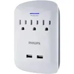 Philips 3-Outlet 2-USB Ports Surge Protector with USB Charging 2.1 AMP  1813-343