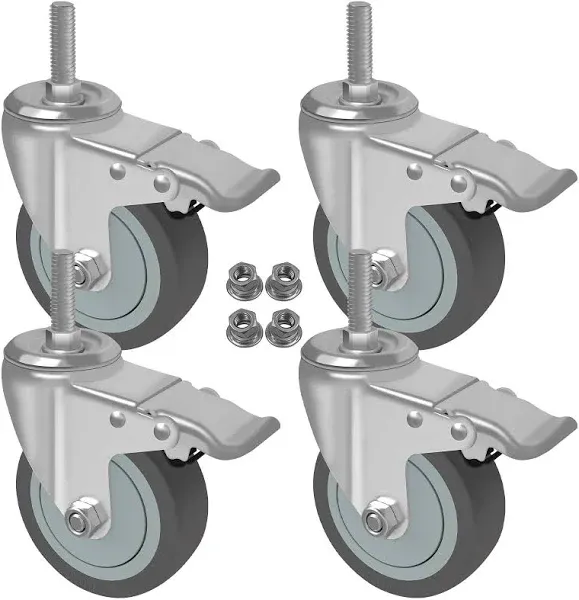 AAGUT 5 Inch Locking Swivel Casters 1/2&#034;-13 x 1.5&#034; Threaded Stem Wheels with ...