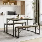 Aiho 45.5In Gray Dining Table Set for 4, Kitchen Table W/ Benches for Small