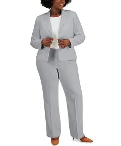 Le Suit Women's Plus Size 2 Button Herringbone Jacket & Side Zip Pant