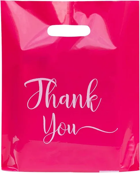 Thank You Bags for Business Small, 100 Pack Plastic Shopping Bags for Small B...