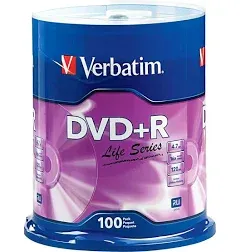 Verbatim DVD+R Blank Discs AZO Dye 4.7GB 16X Recordable Disc - 50 Discs Spindle,Silver