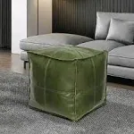 Louis Donné Unstuffed Pouf Ottoman Cover, Suqare Faux Green Leather Footstool, Bean Bag Chairs for Adults, Ottomans for Living Room, Bedroom and