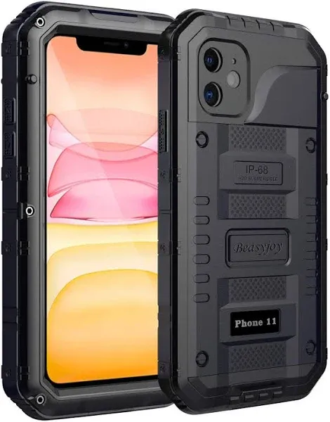 Beasyjoy Waterproof for iPhone 11 Case, Metal Military Grade Case with Built-in Screen Protector, Heavy Duty Defender Full Body Protective Rugged Shockproof Underwater Case (Yellow)