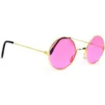 Skeleteen Pink Round Hippie Glasses - Pink 60's Style Hipster Circle Sunglasses - 1 Pair