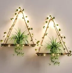 Artificial Ivy LED-Strip Wall Hanging Shelves Set of 2 Macrame Shelf for Bedroom