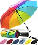 Rain-Mate Compact Travel Stick Umbrella - Portable Folding Windproof Umbrella - Auto Open & Close Button