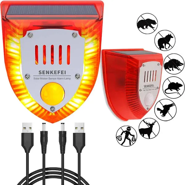 Solar Outdoor Motion Sensor Alarm: 129db Dog Barking &amp; Gunshot Sound,Loud 