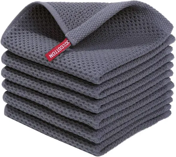  100% Cotton Waffle Weave Kitchen Dish Cloths, Ultra Dark Grey 12 x 12 - 6 Pack