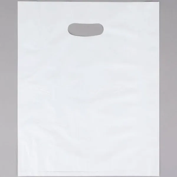 White Plastic Bag - White Plain LDPE Die Cut Handle Plastic Bag 12"x15" 1.5 mil - 500 bags/case