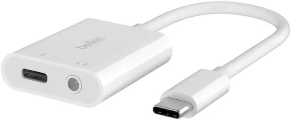 NPA004BTWH - Belkin RockStar 3.5mm Audio + USB-C Charge Adapter, White - MacConnection